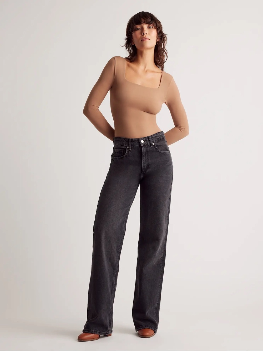 NWT Quince Second Skin Square Neck Long Sleeve Bodysuit | XL